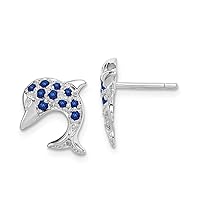 925 Sterling Silver Solid Polished Rhodium Shappire and Diamond Dolphin Post Earrings Measures 14x12mm Wide Jewelry for Women