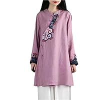 Chinese Traditional Flower Elegant Casual Daily Blouse Oriental Stand up Collar Embroidery Long Cheongsam top