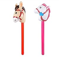 2 Pieces Inflatable Stick Horse Inflatable Horse Head Stick Balloon Funny Stick Horse Toy for Kids Inflatable Horse on a Stick for Birthday Cowboy Party Supplies(37 Inch Brown & Pink)