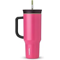 Owala Stainless Steel Triple Layer Insulated Travel Tumbler with Spill Resistant Lid, Straw, and Carry Handle, BPA Free, 40 oz, Pink (Watermelon Breeze)