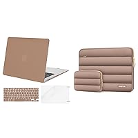 MOSISO Compatible with MacBook Pro 14 inch Case 2024-2021 M3 A2918 A2992 M2 A2779 M1 A2442, Plastic Hard Shell&Polyester Horizontal Sleeve Bag with Small Case&Keyboard Cover, Brown&Caramel Brown