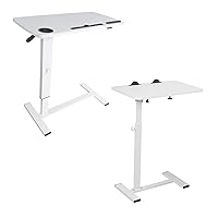 Overbed Table,Hospital Bed Table,Over The Bed Table with Hidden Wheels,Medical Bedside Table Home Use-White