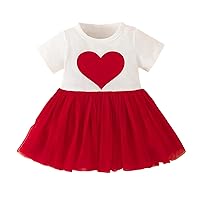 Girls Size 8 Dress Toddler Girls Short Sleeve Valentine's Day Hearts Printed Tulle Princess Dress Infant Flower
