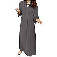Cotton Linen Dresses for Women 2024 V Neck Shirt Dress Casual Loose Long Sleeve Lapel Collar Summer Beach Maxi Dresses