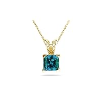 June Birthstone - Lab created Princess Cut Alexandrite Scroll Solitaire Pendant in 14K Yellow Gold Available in 4MM-7MM