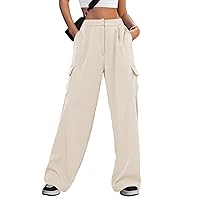 MEROKEETY Women's Wide Leg High Waisted Cargo Pants Work Business Casual Straight Dress Pants with Pockets