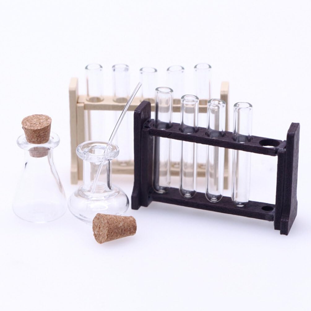 ERINGOGO 2 Sets Dollhouse Science Tube Rack Mini Glass Test Tube Set 1/12 Miniature Test Tube Kit Micro Landscape Experiment for Dollhouse Science Lab Decorations