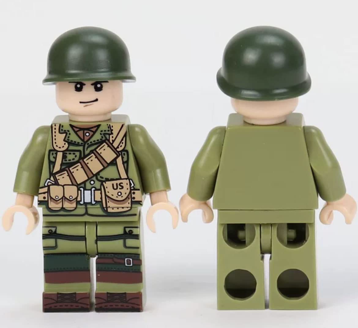 50 pcs American vs German Army Squad WW2 World War II Custom Mini Soldiers Minifigures Set Weapons Blitzkrieg Action Figures Building Blocks Weapons, Sand Bags，Artillery Toy Rifles，Army Battle Playset