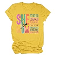 She is Mom T Shirts Mom Life Letter Print Short Sleeve Graphic Tee Tops