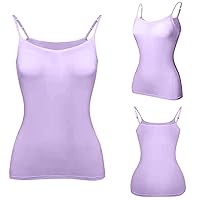 Women's Slim Fit Camisole with Built in Bra Spaghetti Straps Camis Tank Tops Plus Size Solid Basic Undershirts