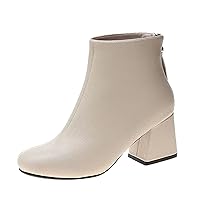 ENVEZ Boots for Women Fashion High Heel Fall Ankle Boots Durable Non Slip Block Heel Outdoor Riding Boots Winter Classic Mid Calf Walking Shoes for Daily Office Party