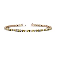 Yellow & White Natural Diamond 2 5/8 ctw 3-Prong Women Eternity Tennis Bracelet 14K Rose Gold