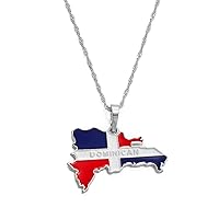 Dominican Map Flag Pendant Necklaces - World Map Flag Outline Clavicle Chain Ethnic Unisex Charm Jewelry Patriotic