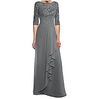 SOLODISH Lace Applique Mother of The Bride Dresses 3/4 Sleeves Chiffon Formal Evening Gown