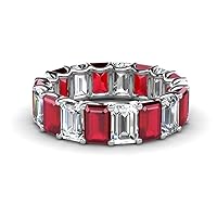 Sterling Silver 925 Ruby Octagon 6x4mm Grand Eternity Band Ring With Rhodium Plated | Wedding, Anniversery And Engagement Collection