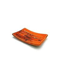 Ceramic Soap Dish Tray, Rectangle Drain Soap Saver, Artisan Sustainable Soap Bar Holder Orange w/Copper Tones Bathroom Accessories