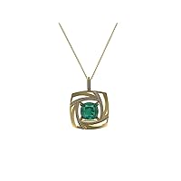 1.90 Ctw Natural Cushion Zambian Emerald And Diamond Necklace In 14k Solid Gold
