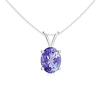 Natural Tanzanite Oval Shaped Solitiare Pendant Necklace for Women in Sterling Silver / 14K Solid Gold/Platinum