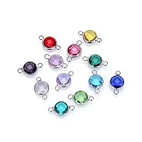 1 Set Adabele Grade A Mixed Birthstone Connector Links 8mm Austrian Crystal Bead Sterling Silver Plated (12pcs) for Women Men Jewelry Making CCP27