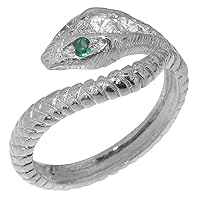 LBG 18k White Gold Natural Diamond Emerald Womens Band Ring - Sizes 4 to 12 Available