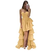 Short Prom Dresses for Women 2024 Long Homecoming Dresses for Teens Tiered Satin Sleeveless Sweetheart Cocktail Dress Gold 16