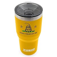 Yukon Outfitters Outdoor Active Sport Stainless Steel Drink Beverage Tint Slider Lid Double Wall Vacuum Insulated Powder Finish Freedom Tumbler, 30 oz, Gold - Don't Tread on Me