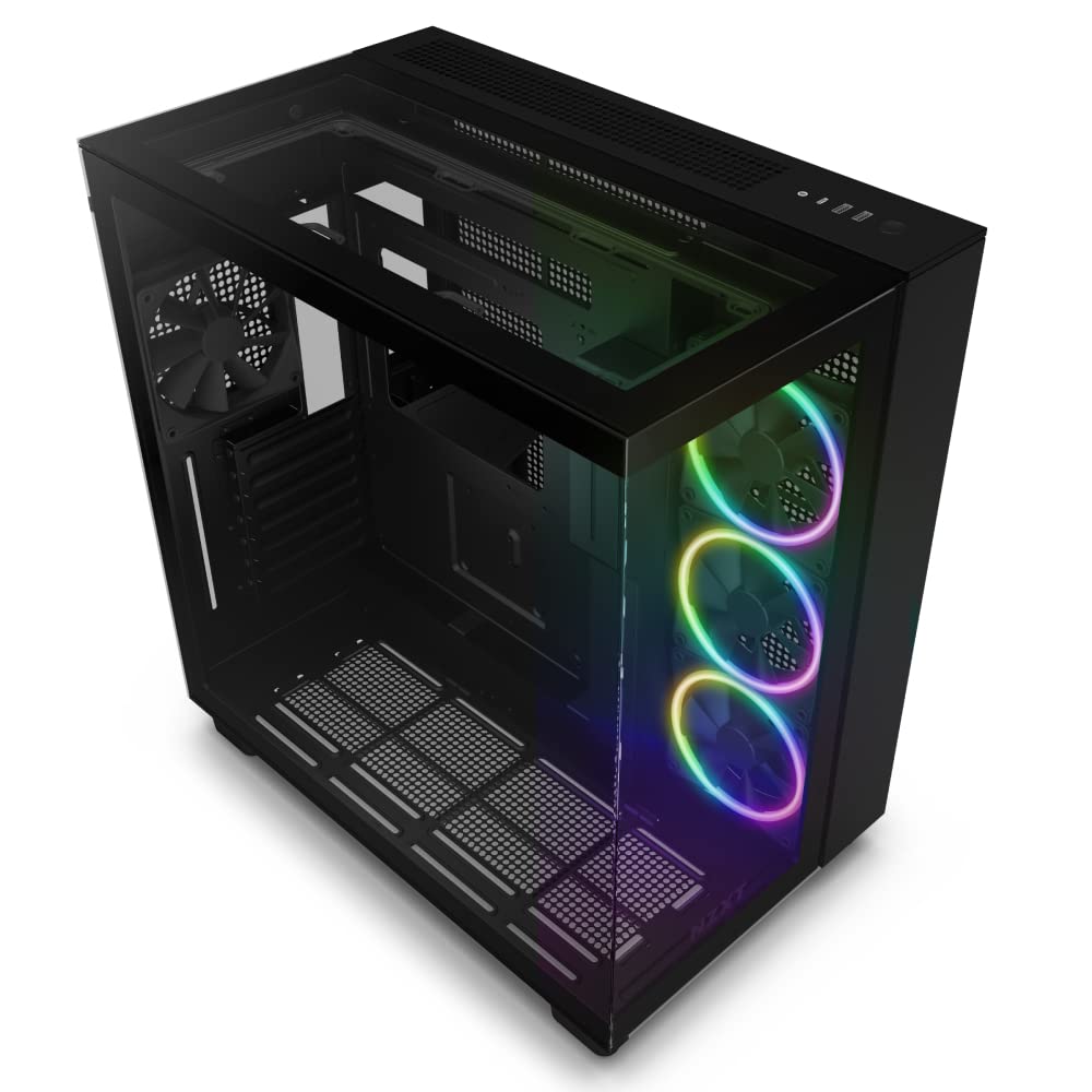 NZXT H9 Elite Black - CM-H91EB-01 - Mid-Tower ATX Dual Chamber Gaming Case - Includes 3 F120 RGB Duo Fans with Controller - Top, Front and Side Panels - Tempered Glass