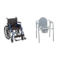 Drive Medical Blue Streak Ultra-Lightweight Wheelchair with Flip-Backs Arms & Swing-Away Footrests & 11148-1 Folding Steel Bedside Commode Chair