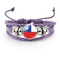 Chile Flag Woven Bracelets - Country Flag Time Gem Leather Bracelet Multilayer Braided Fans Bracelet,Novelty Colorful Handmade Jewelry For Men Women Couple Gift