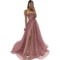 Glitter Tulle Spaghetti Straps Prom Dresses Long for Women 3D Flowers Sweetheart Evening Gowns with Slit NY002