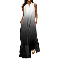 shitou Women's Deep V Neck Adjustable Spaghetti Straps Summer Dress Sleeveless Sexy Backless Party Dresses with Pockets