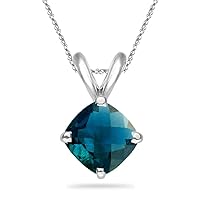 June Birthstone - Lab Created Cushion Checkered Alexandrite Solitaire Pendant in 14K White Gold Available in 7MM-9MM