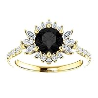 1.5 CT Dahlia Black Diamond Engagement Ring, Halo Floral Black Diamond Rings, Flower Black Onyx Ring, Round Black Moissanite, 10K Yellow Gold Ring, Perfact for Gifts or As You Want