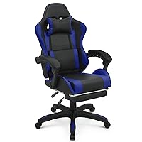 MoNiBloom Gaming Chair with Headrest & Lumbar Support Ergonomic Computer Racing Chair with Footrest, Adjustable Hight Leather Swivel Computer Chair for Adult Teen Office or Gaming, Blue