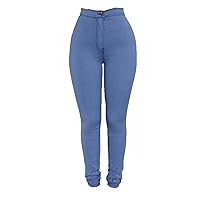 Womens Cozy Skinny Business Jeans Casual High Waisted Stretch Slim Denim Solid Color Butt Lift Pencil Pants With Pockets