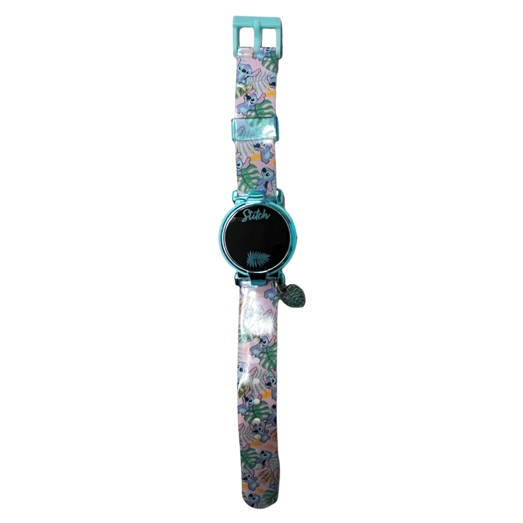 Accutime Kids Disney Lilo and Stitch Blue Digital LED Quartz Childrens Wrist Watch for Boys, Girls, Toddlers with Blue Multicolor Character and Hanging Charm (Model: LAS4033AZ)