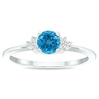 Women's Blue Topaz and Diamond Half Moon Ring in 10K White Gold