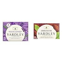 Yardley London Nourishing Bath Soap Bars English Lavender Calms & Soothes, Cocoa Butter Helps Soften Dry Skin, Lavender 2 Bars & Cocoa Butter 1 Bar