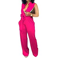 VisiChenup Jumpsuits for Women Dressy Sexy Long Sleeve Casual Long Pants Suits Clubwear Evening Party Belt Pockets