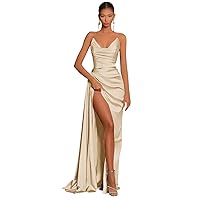 Basgute Satin Corset Prom Dresses Slit Long 2024 Off Shoulder Strapless Formal Evening Party Cocktail Gown for Women