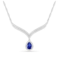 3.50 CT Blue Sapphire & Diamond Chevron Pendant Necklace 14k White Gold Finish