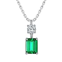 Sterling Silver Necklace for Women 1.5ct Created Emerald Pendant with Cubic Zirconia Pendant Necklace for Women Girls