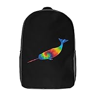 Tie Dye Narwhal Casual Backpack Fashion Shoulder Bags Adjustable Daypack for Work Travel Study
