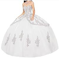 Women's Sweetheart Neck Lace Applique Quinceanera Dress Beaded Ball Gown Dresses