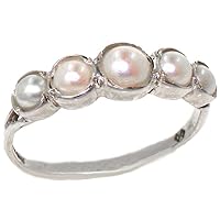 925 Sterling Silver Cultured Pearl Womens Band Ring - Sizes 4 to 12 Available