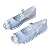 Embroidered Ethnic Flat Heeled Shoes for Women Cotton Fabric Shoes for Spring Retro Summer Sandals Female Flats Gray 4.5