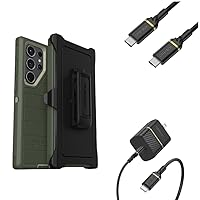 OtterBox Defender Series Screenless Case for Galaxy S23 Ultra (Only), Lichen The Trek (Green) - Microbial Defense Protection USB-C to USB-C Wall Charging Kit, 20W