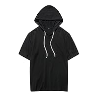 Men's Solid Color Cotton Short Sleeve Hooded T Shirts Sport Casual Tees Tops