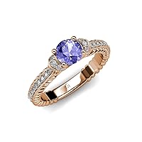 Round Tanzanite Natural Diamond 1 1/4 ctw Bubble Cable Women Engagement Ring 18K Gold