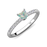 Heart Opal and Round Diamond 7/8 ctw Tiger Claw Set Four Prong Women Engagement Ring 10K Gold